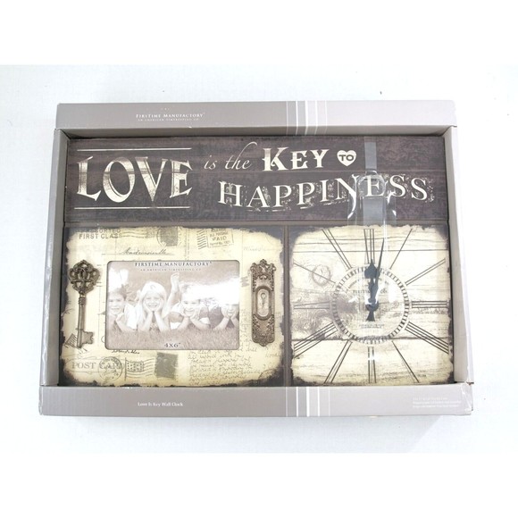 Love Frame and Wall Clock  11H x 17W x‎ 1 1/2D  Aged Black/Brown - Picture 1 of 6